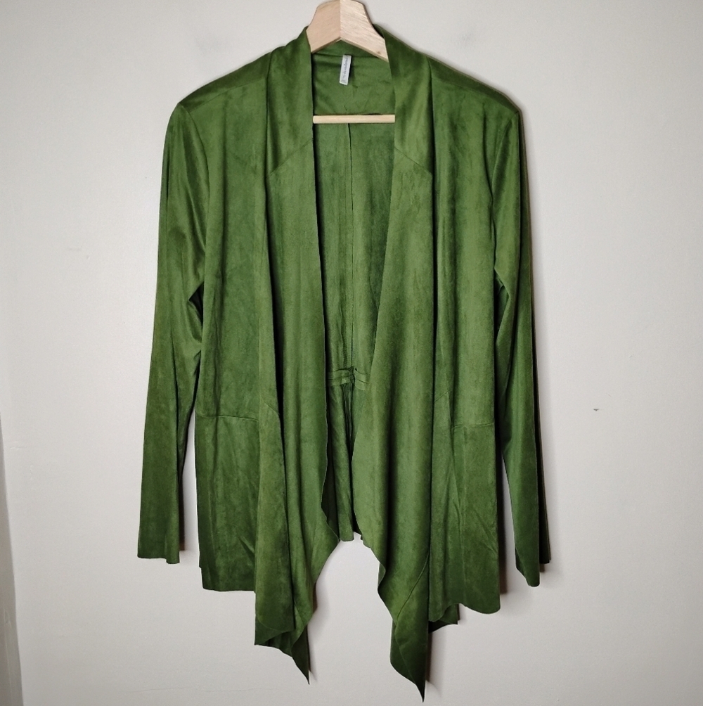 Passports Green Asymmetrical Jacket Open Front Brushed Microfiber Size Medium - Picture 2 of 7